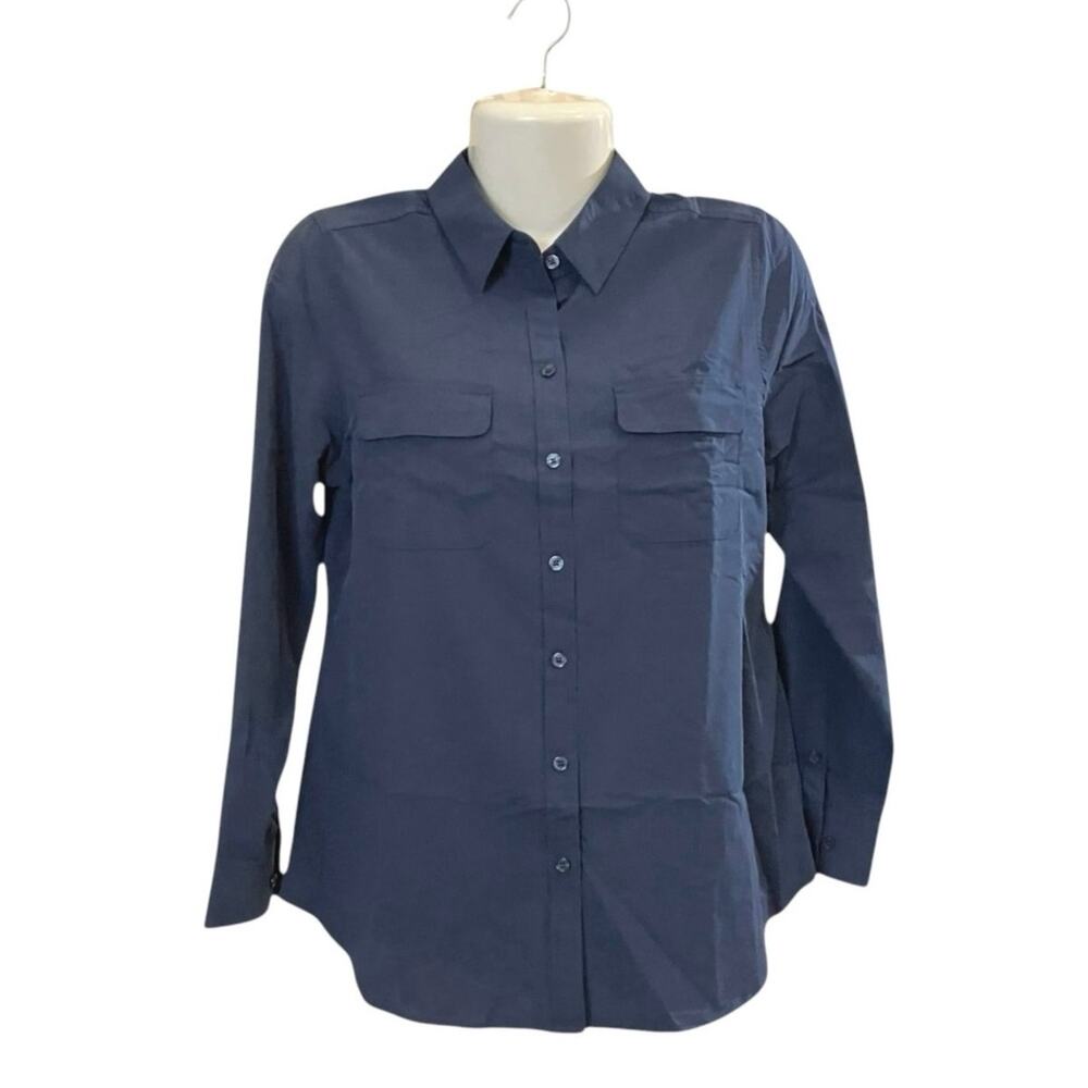 Chico's Women's Navy Silky Soft Easy Care Classic Button-Up Blouse SZ O (US S/4)